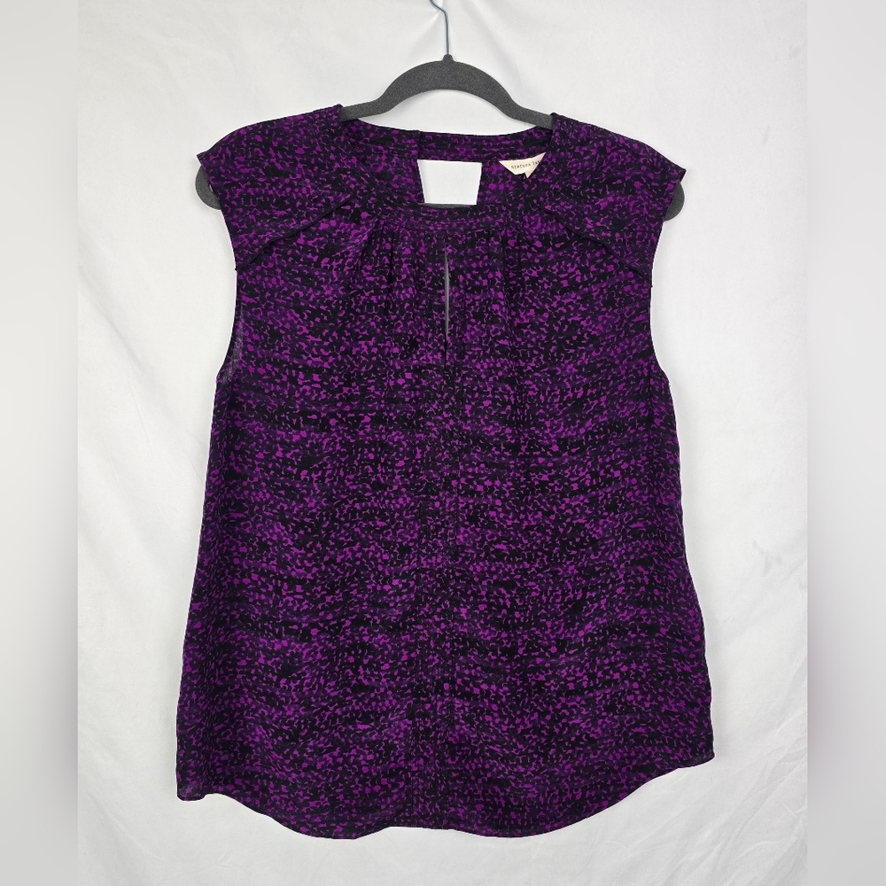 Rebecca Taylor Silk Speckled Purple Relaxed Whimsigoth Keyhole Relaxed Top sz 6
